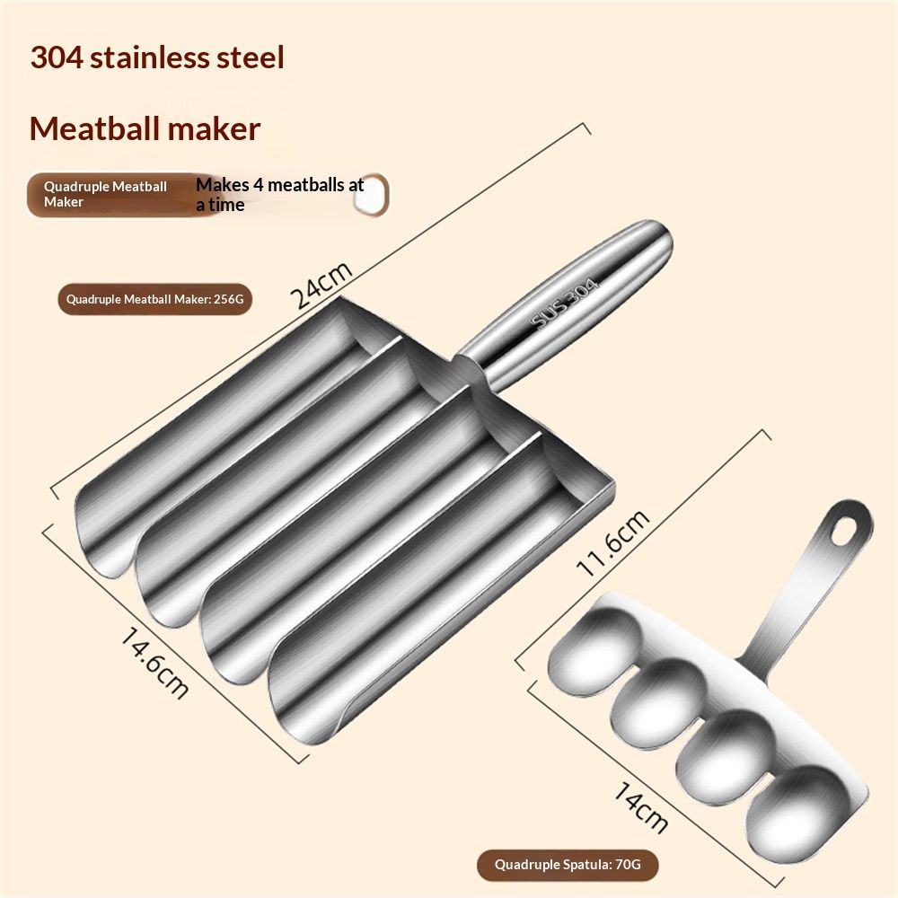 Meatball Maker Tool, 304 Stainless Steel Kitchen Manual Non Stick Meatball Maker, Portable Meatball Spoon Ball Maker Kitchen Restaurant Must Have Meatball Making Set，Home Cooking Tools (4-channel) - Image 1