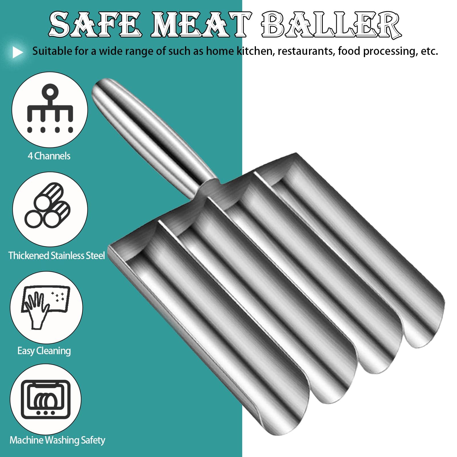 Meatball Maker Tool, 304 Stainless Steel Kitchen Manual Non Stick Meatball Maker, Portable Meatball Spoon Ball Maker Kitchen Restaurant Must Have Meatball Making Set，Home Cooking Tools (4-channel) - Image 4