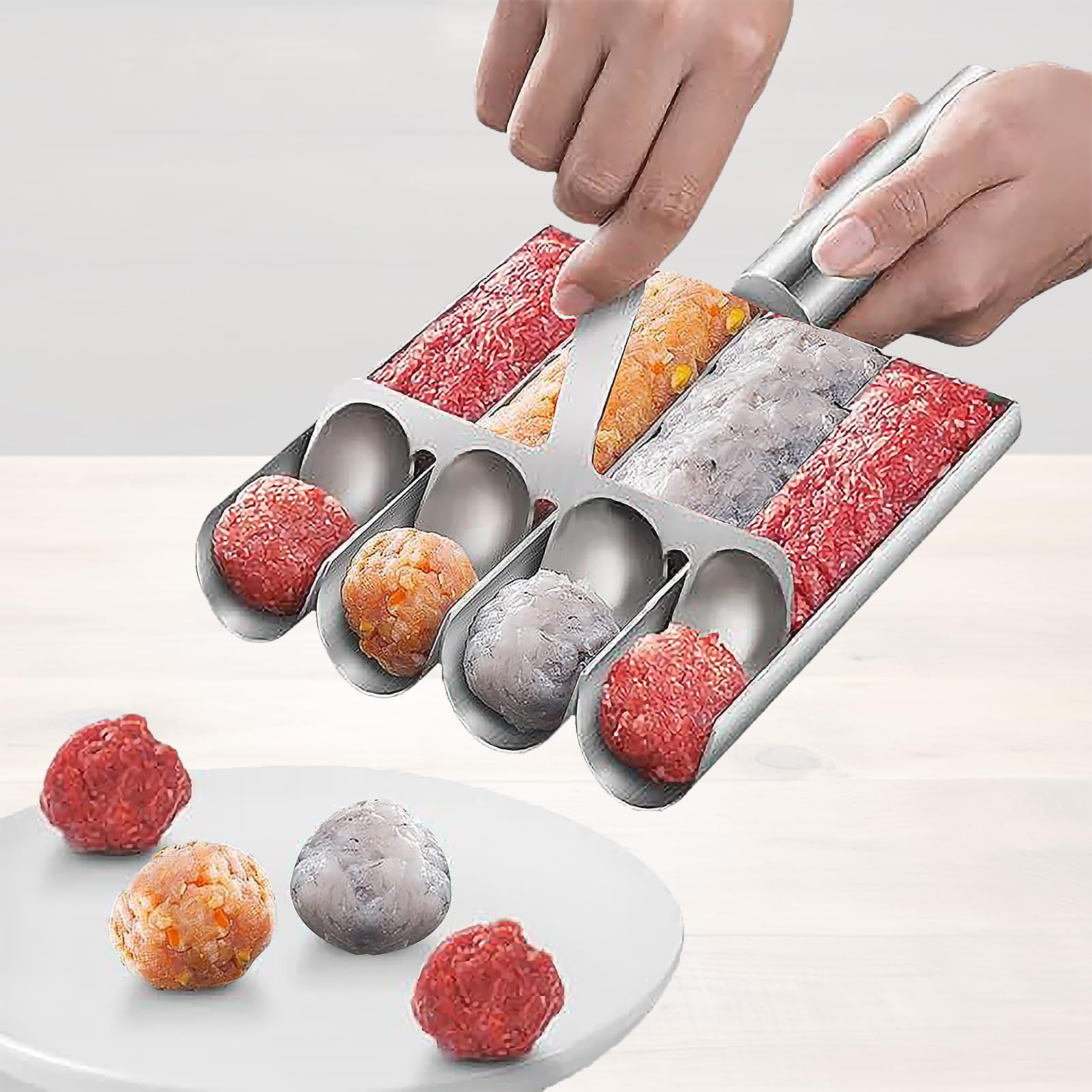 Meatball Maker Tool, 304 Stainless Steel Kitchen Manual Non Stick Meatball Maker, Portable Meatball Spoon Ball Maker Kitchen Restaurant Must Have Meatball Making Set，Home Cooking Tools (4-channel) - Image 5