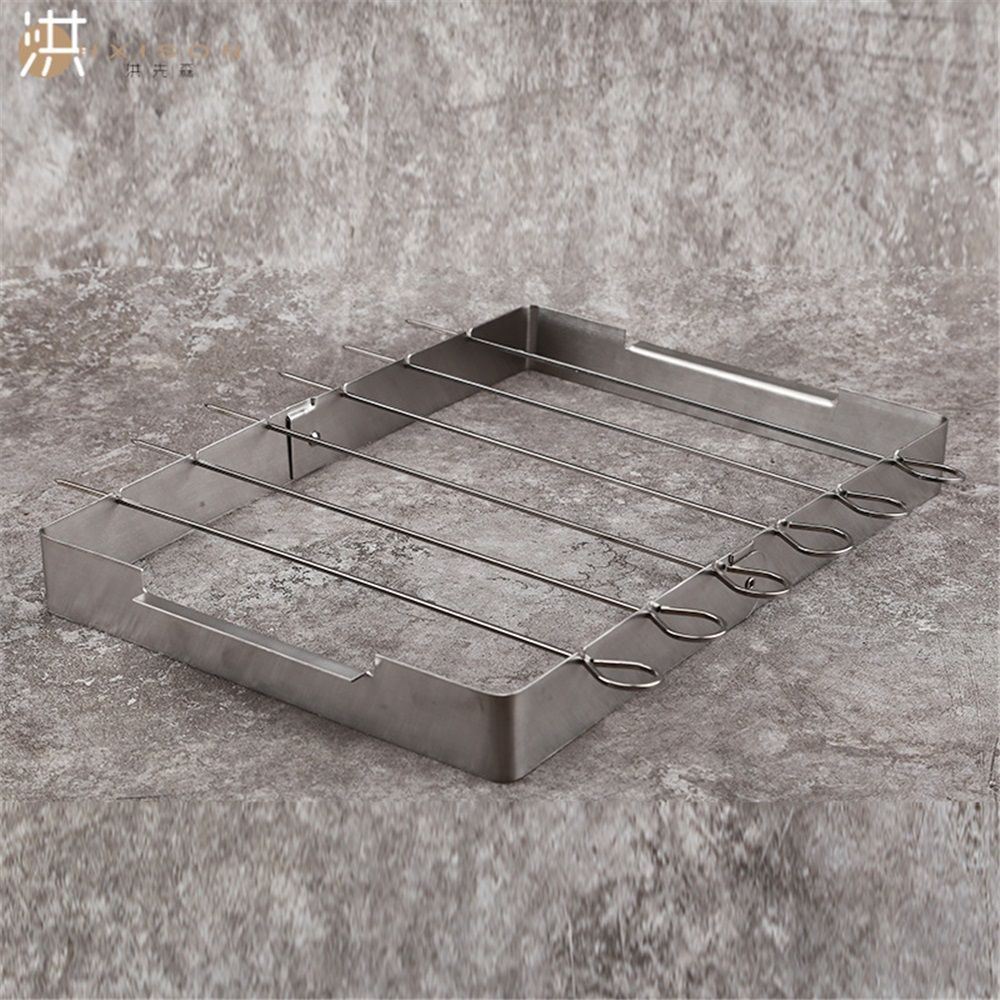 Stainless Steel BBQ Shish Kabob Set, Foldable Shish Kabob Holder with 6pcs 12.2