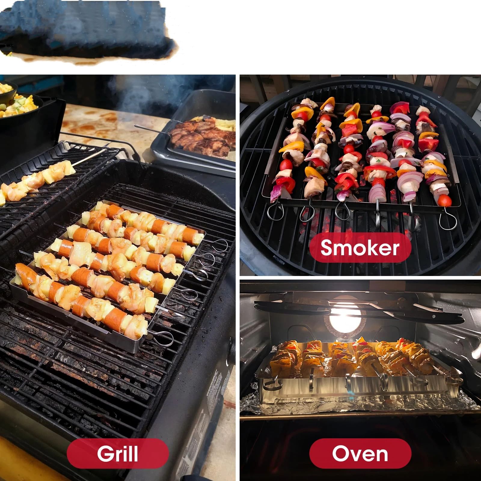 Stainless Steel BBQ Shish Kabob Set, Foldable Shish Kabob Holder with 6pcs 12.2