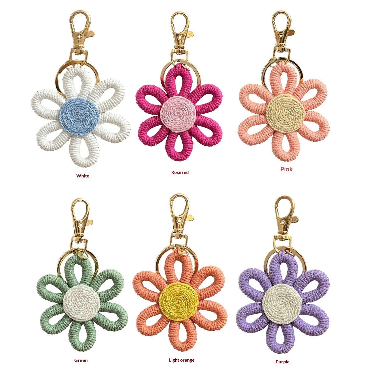 12 Pcs Daisy Party Favors Boho Woven  Flowers Keychains Daisy Keychain for Boho Themed Birthday Carnival Party Return Gift - Image 1
