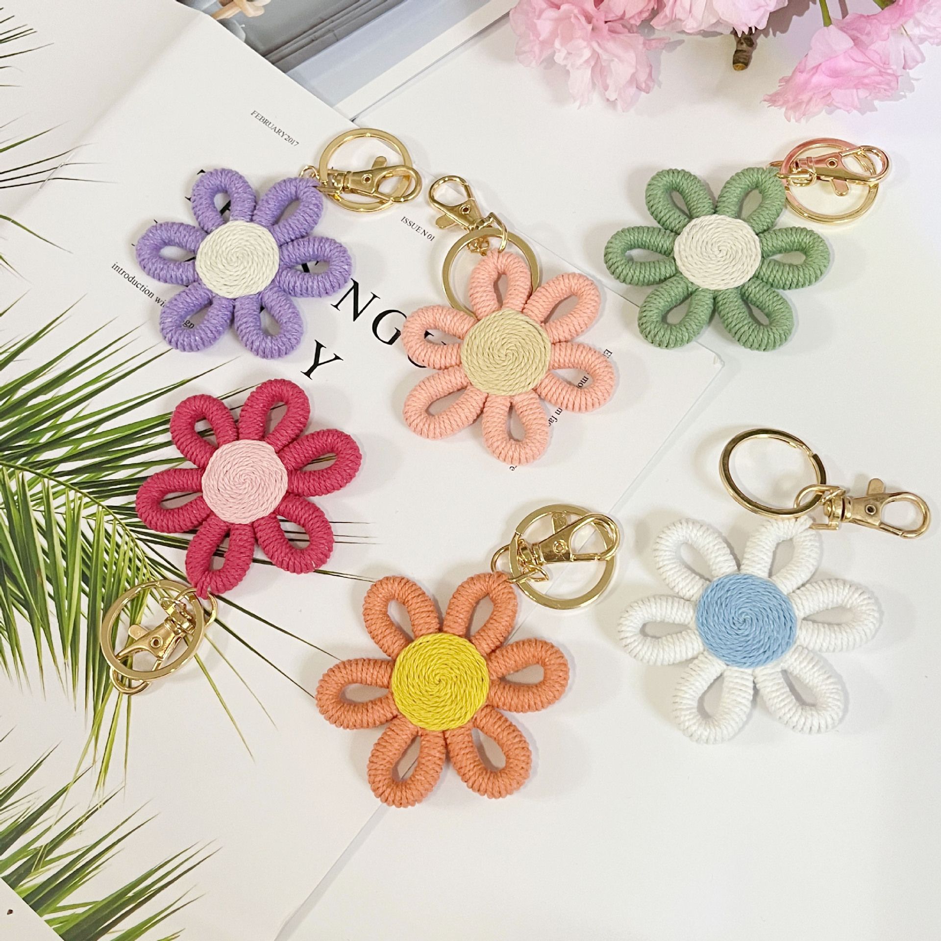 12 Pcs Daisy Party Favors Boho Woven  Flowers Keychains Daisy Keychain for Boho Themed Birthday Carnival Party Return Gift - Image 5