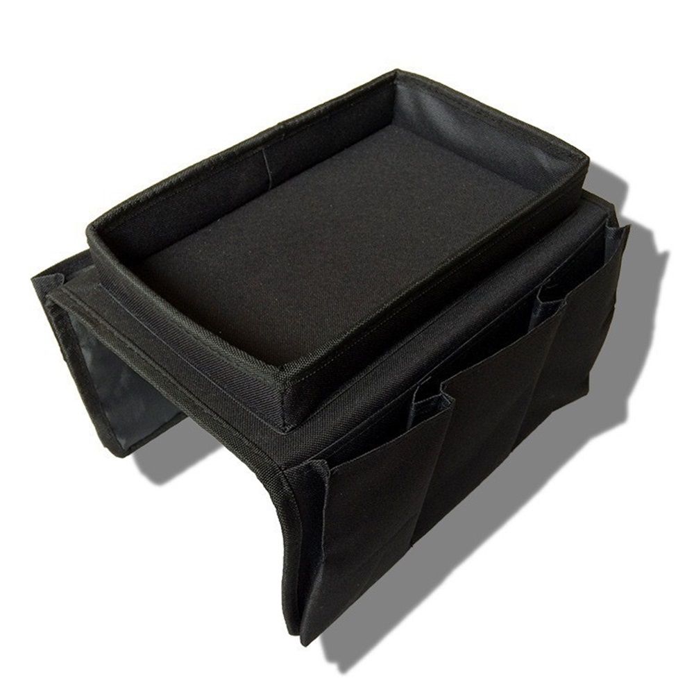 Sofa Armrest Organizer, Couch TV Remote Storage Organizer with Pockets for Recliner Armchair Snacks Glasses Smartphone Magazines Pouch (black) - Image 1