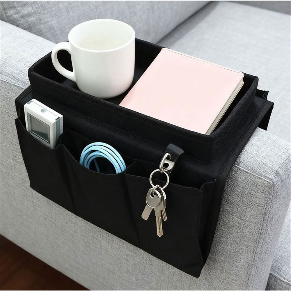 Sofa Armrest Organizer, Couch TV Remote Storage Organizer with Pockets for Recliner Armchair Snacks Glasses Smartphone Magazines Pouch (black) - Image 2