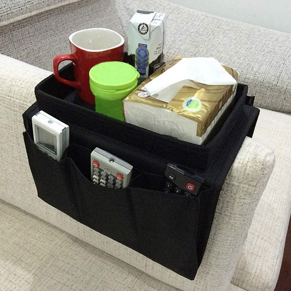 Sofa Armrest Organizer, Couch TV Remote Storage Organizer with Pockets for Recliner Armchair Snacks Glasses Smartphone Magazines Pouch (black) - Image 3