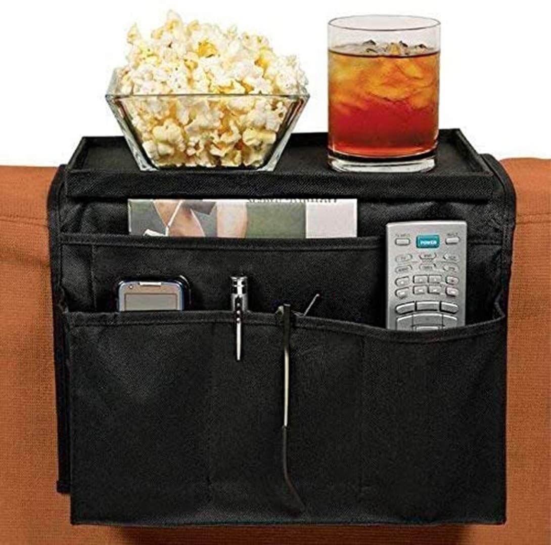 Sofa Armrest Organizer, Couch TV Remote Storage Organizer with Pockets for Recliner Armchair Snacks Glasses Smartphone Magazines Pouch (black) - Image 4