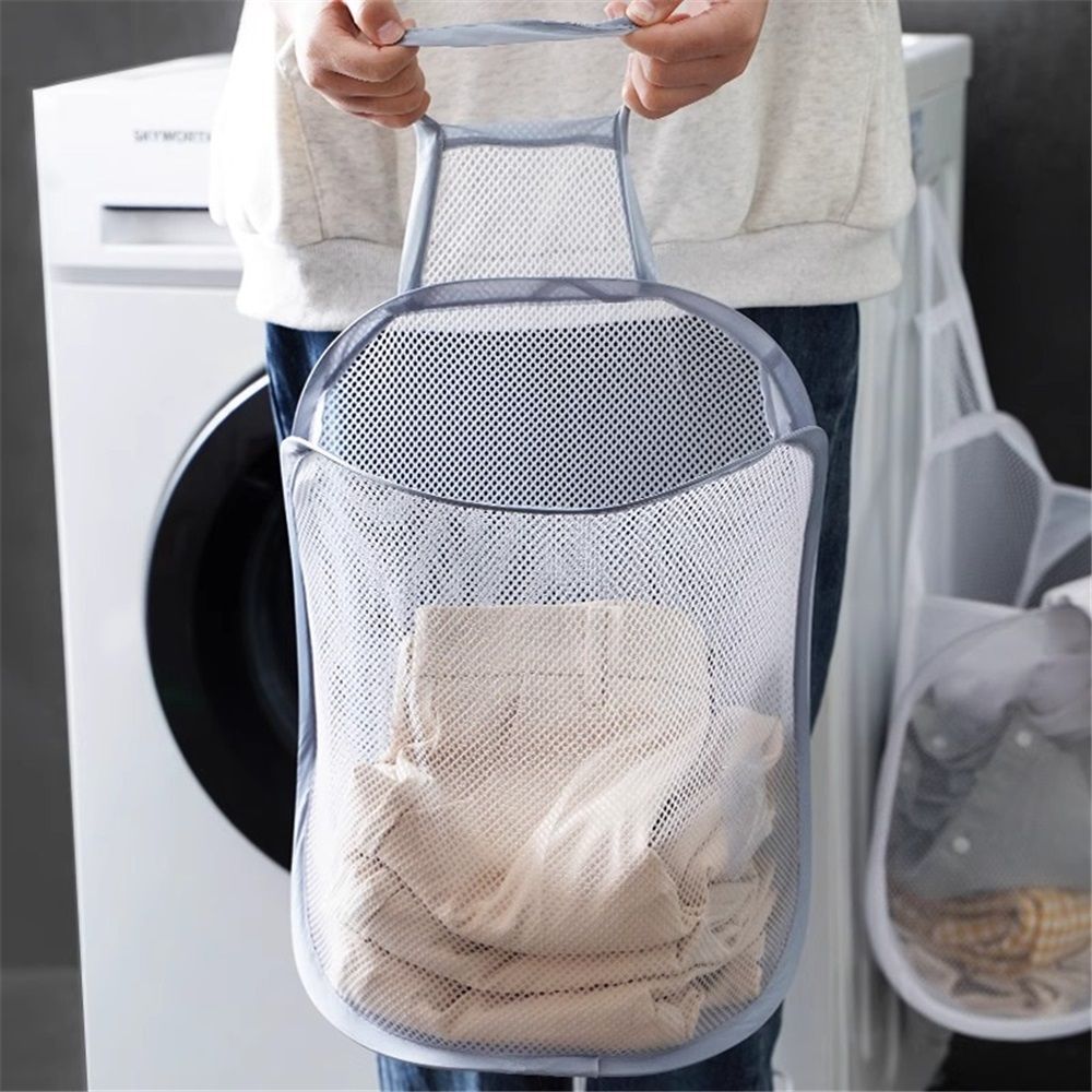 Mesh Collapsible Small Wall Laundry Baskets，Hanging Laundry Hamper，for Hotel, University Dormitory Use  (Two gray ones including adhesive hooks) - Image 3