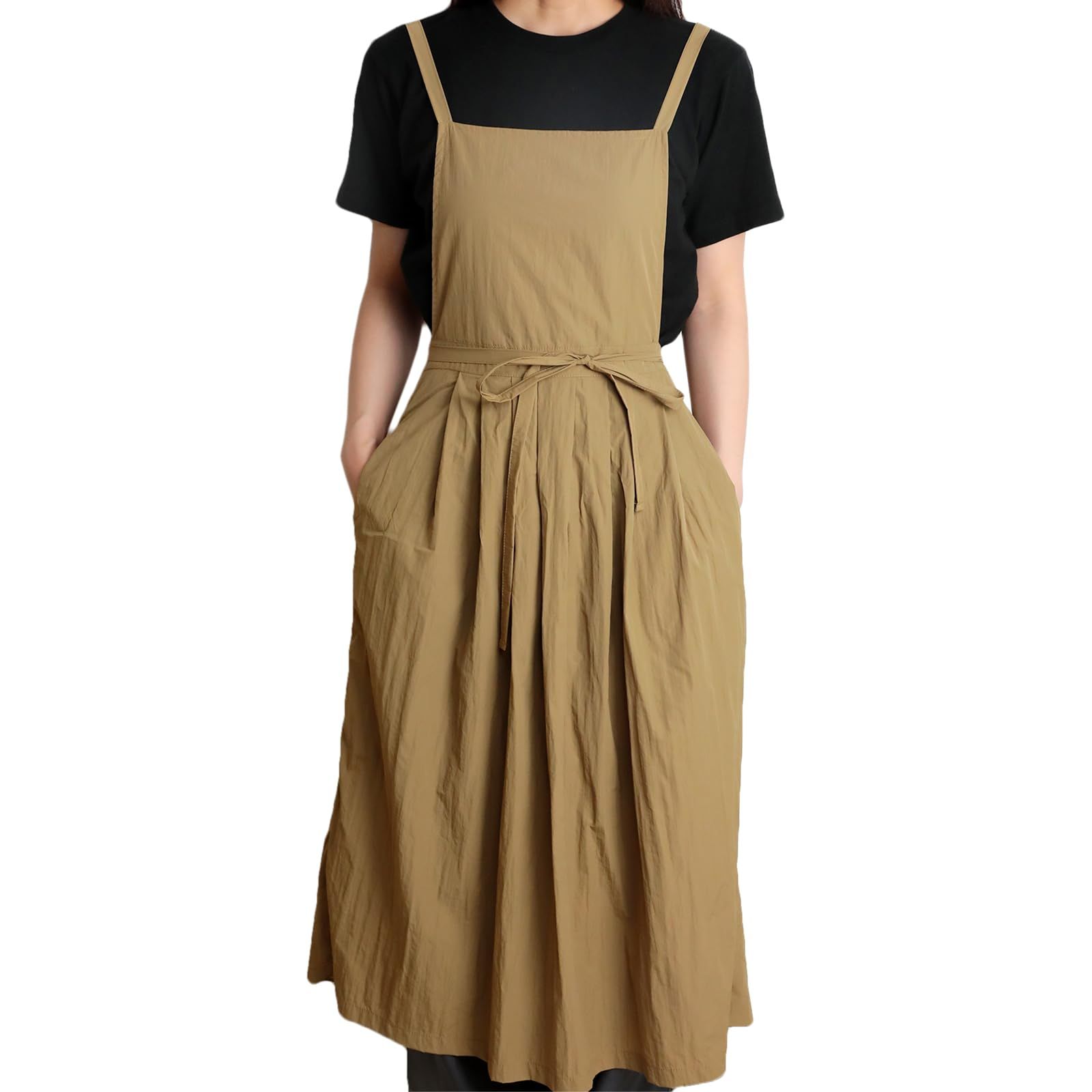 Ladies' waterproof apron, suitable for kitchen, garden, barber, cooking, pottery, nail art techniques (dark brown) - Image 1