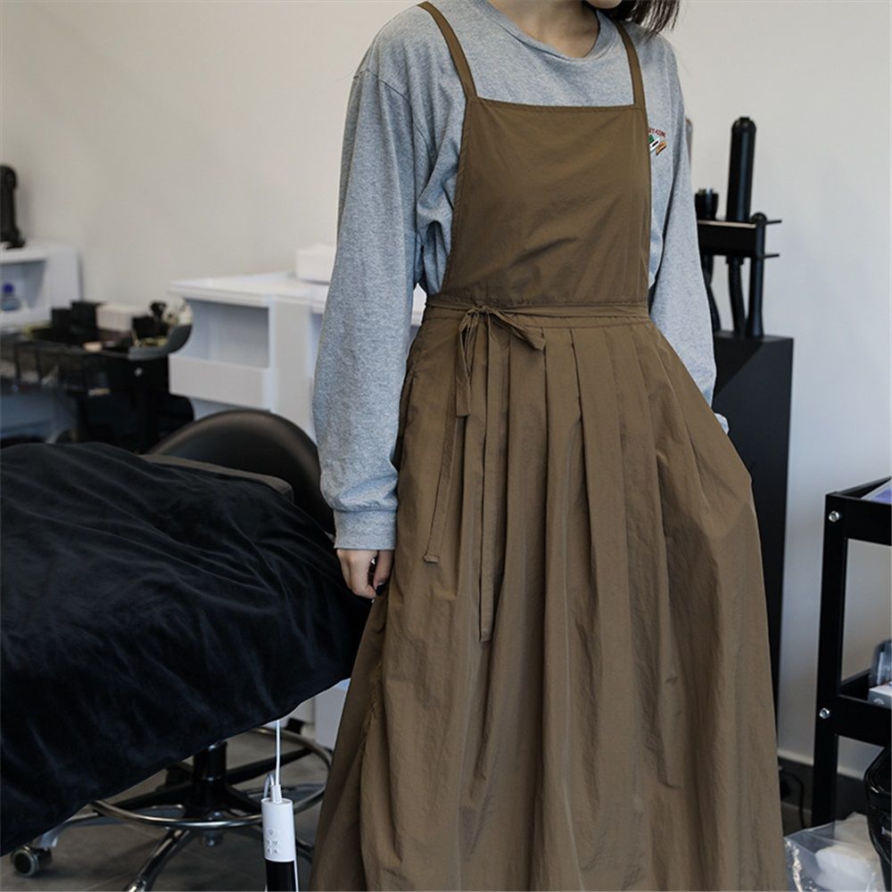 Ladies' waterproof apron, suitable for kitchen, garden, barber, cooking, pottery, nail art techniques (dark brown) - Image 2