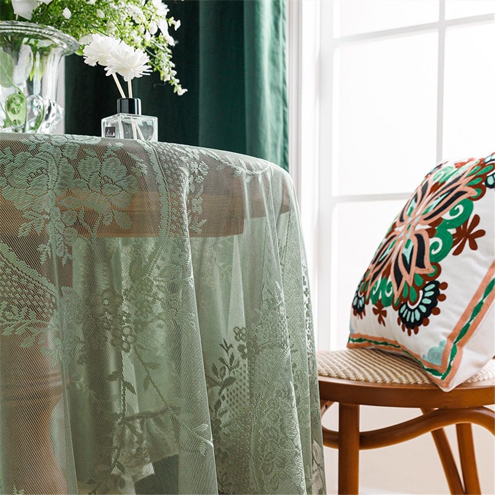 Green lace square flower tablecloth, chic and elegant covered pleated tablecloth, embroidered tablecloth protector 140*140cm - Image 3