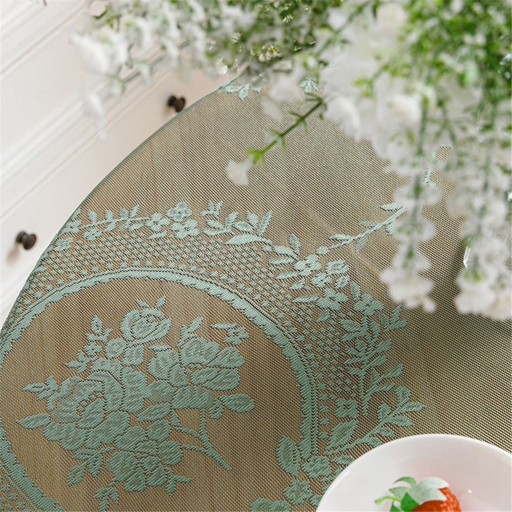 Green lace square flower tablecloth, chic and elegant covered pleated tablecloth, embroidered tablecloth protector 140*140cm - Image 5