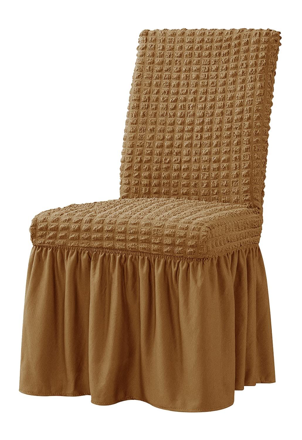 Restaurant chair cover 1-piece set elastic dining chair cover anti slip washable furniture protection cover, with skirt, suitable for hotel ceremony parties (khaki color) - Image 1
