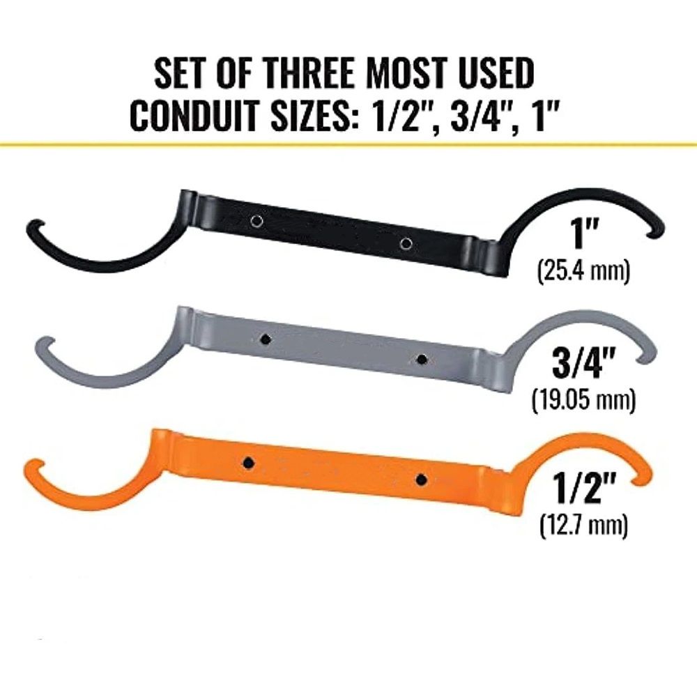 Conduit Lockout Wrench Set, Tighten and Loosen Locknuts in Tight Spaces, 1/2, 3/4 and 1-Inch, Offset Bends, 3-Piece - Image 5