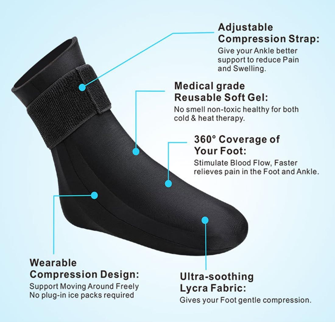 Reusable Gel Cold Therapy Sock for Hot & Cold Therapy, Ankle Foot Ice Pack Wrap for Injuries, Instant Pain Relief for Achilles Tendonitis, Plantar Fasciitis, -1pcs Black - Image 2