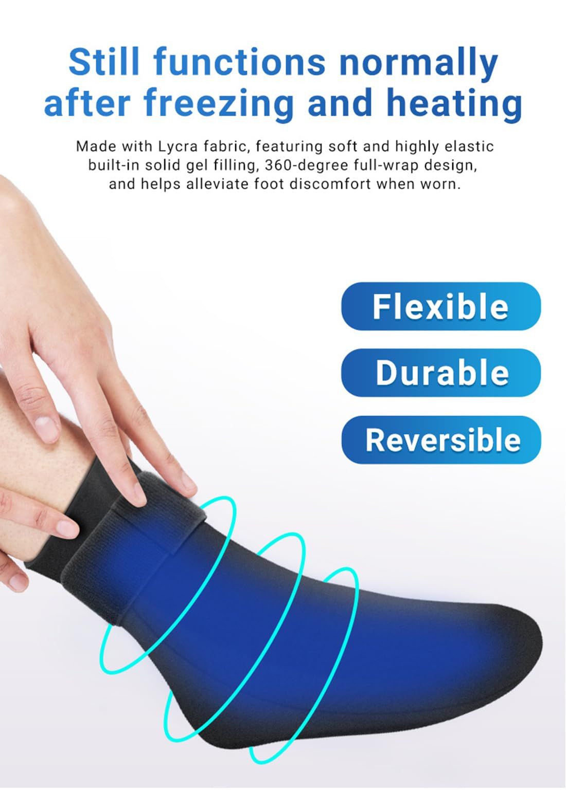Reusable Gel Cold Therapy Sock for Hot & Cold Therapy, Ankle Foot Ice Pack Wrap for Injuries, Instant Pain Relief for Achilles Tendonitis, Plantar Fasciitis, -1pcs Black - Image 5
