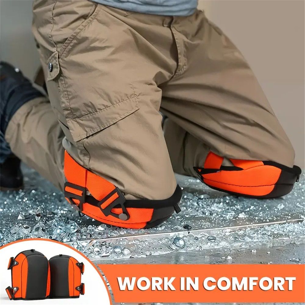 Knee Pads for Work, Construction, Floor, Garden, Soft Leather Non Slip Knee Protector with Thick Comfortable Foam and Adjustable Straps for Men Women Adult (Orange) - Image 2