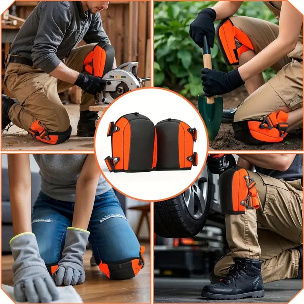 Knee Pads for Work, Construction, Floor, Garden, Soft Leather Non Slip Knee Protector with Thick Comfortable Foam and Adjustable Straps for Men Women Adult (Orange) - Image 3