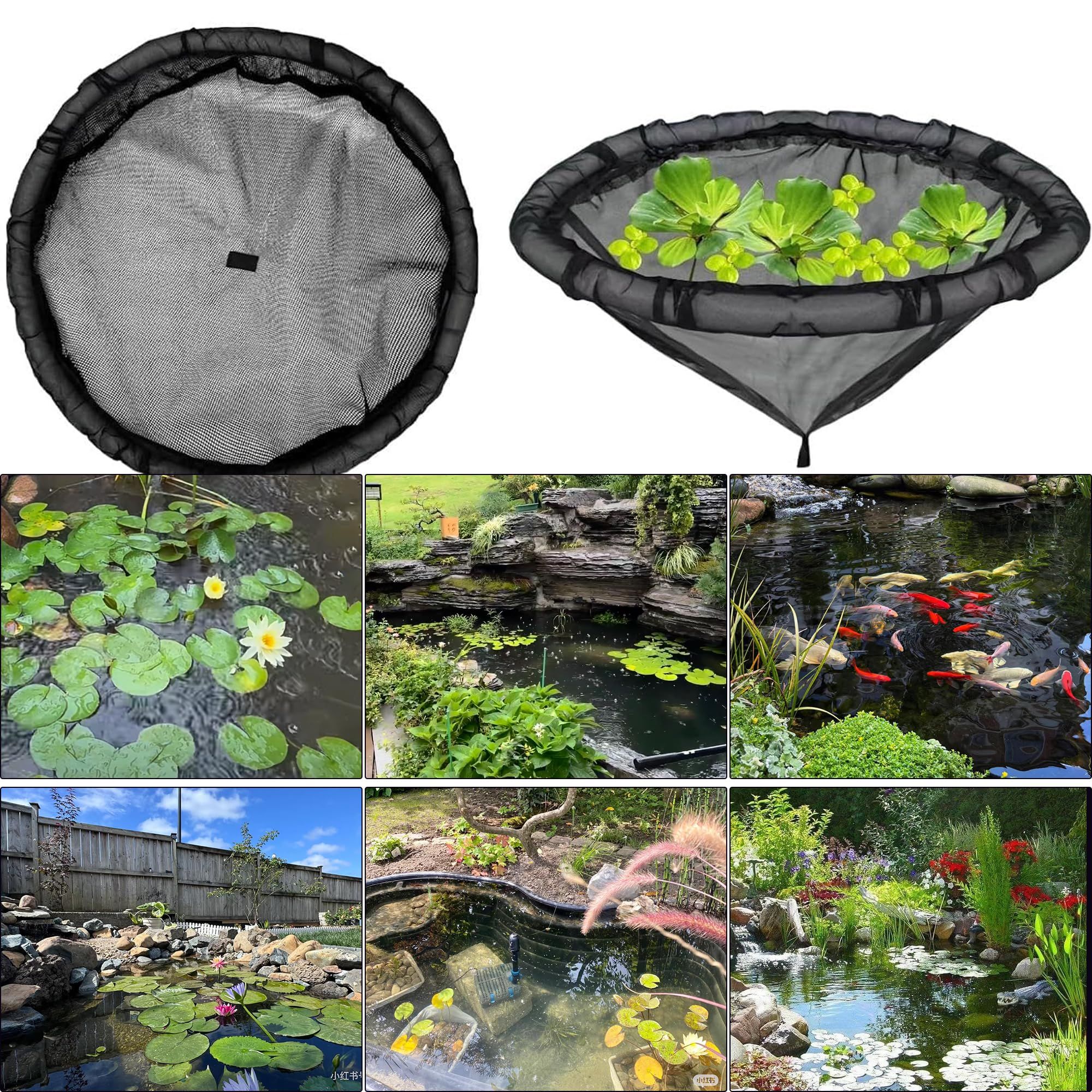 1Pack Floating Flora Fish Barrier Floating Island Plant Protector Round Floating Flora Island for Pond Protects Your Floating Plants from Pond Fish（black 45cm） - Image 4