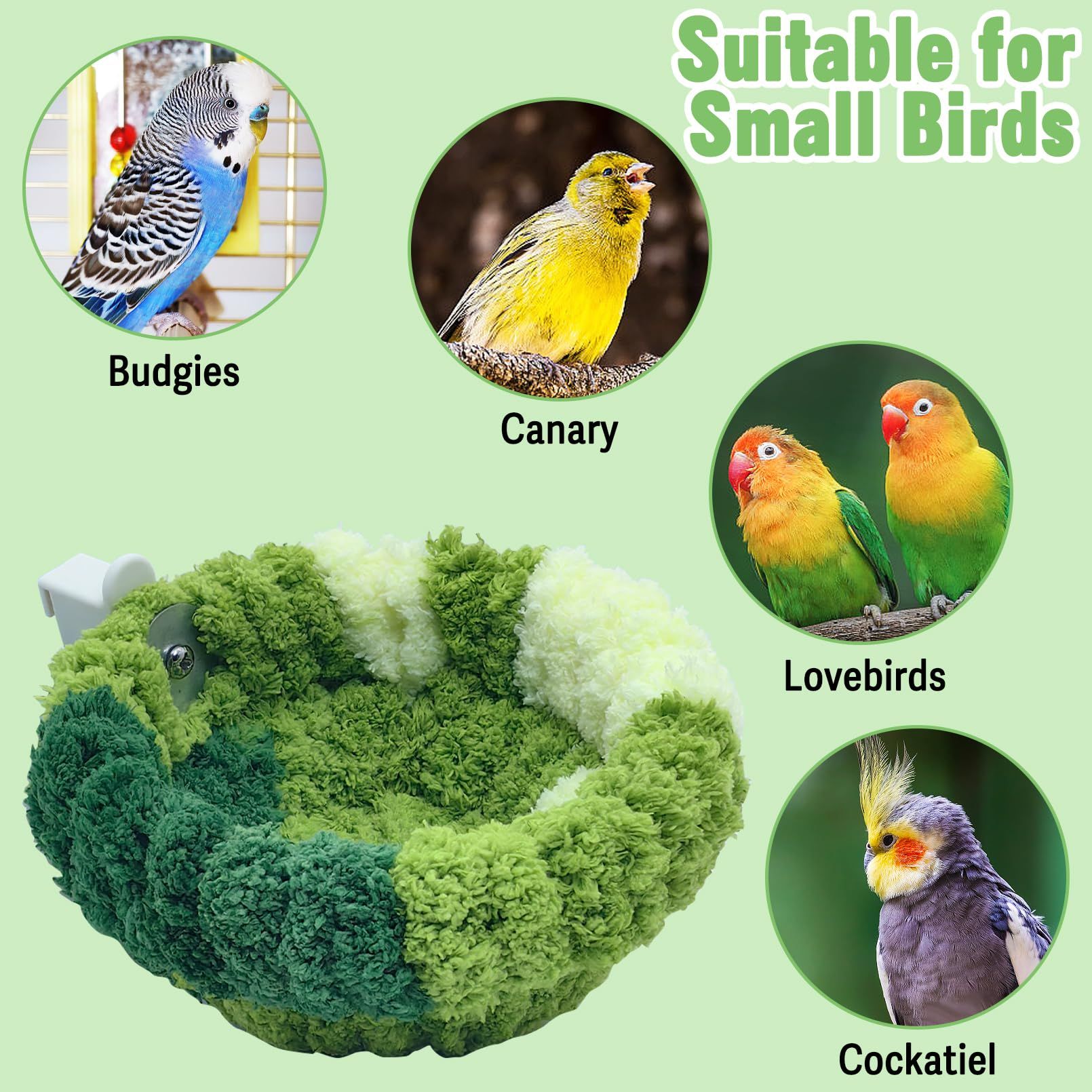 Portable Suction Cup Bird Perch Nest for Travel Car Window Glass, Warm Bird Sleeping hut Snuggle Bed for cage (Small size forest green) - Image 3