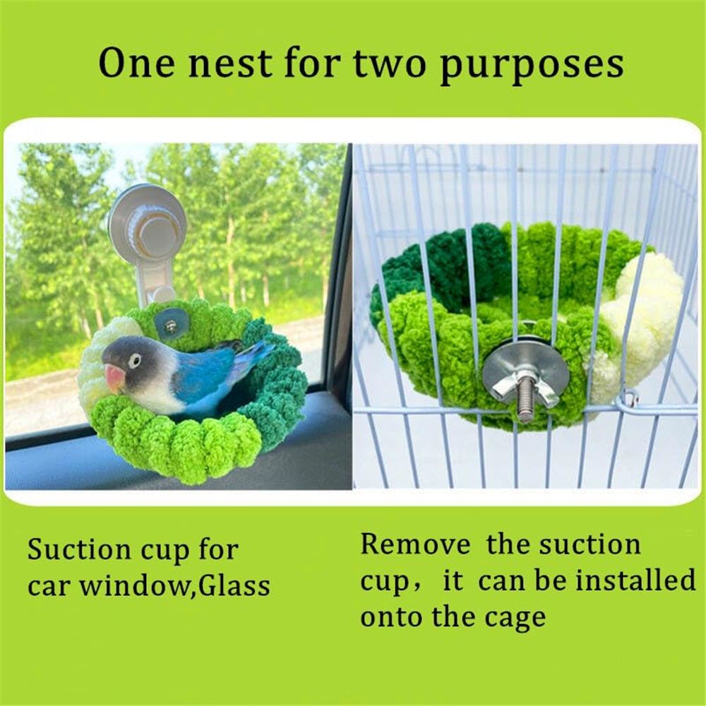 Portable Suction Cup Bird Perch Nest for Travel Car Window Glass, Warm Bird Sleeping hut Snuggle Bed for cage (Small size forest green) - Image 4