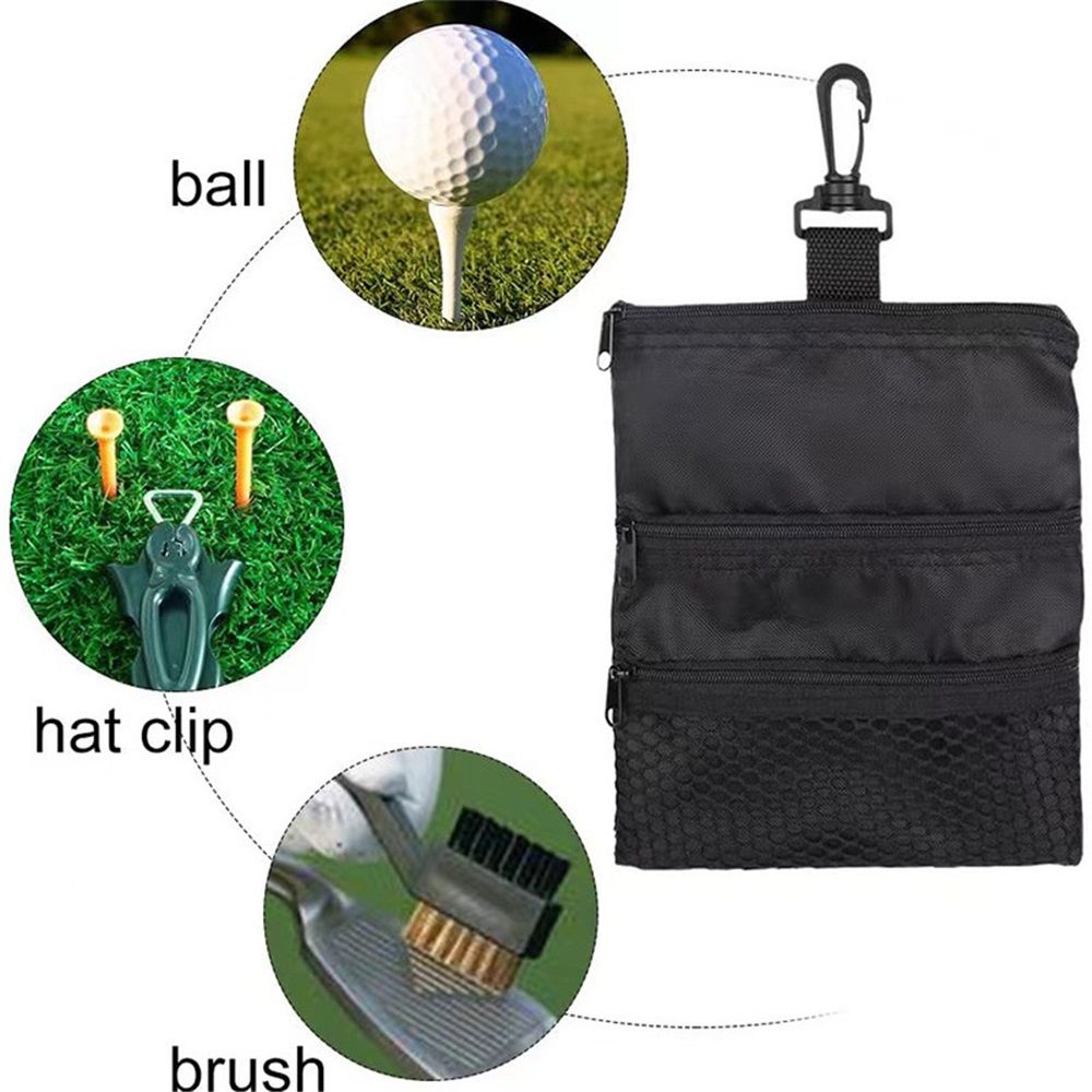 Golf Bag Accessories Valuables Pouch Bags Multi Pocket Zipper Hook  for Men Women Zipper pocket, gear clip（black） - Image 4