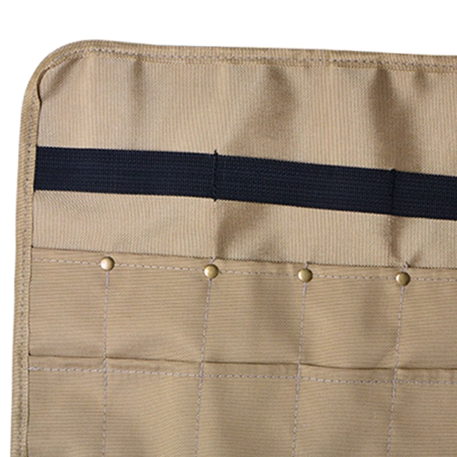 Camping Utensil Bag, Chef Knife Roll Canvas Roll up Culinary Bag Tableware Storage Hanging Knife Pouch Holder for Outdoor Barbecue Activities(Square, Khaki) - Image 4