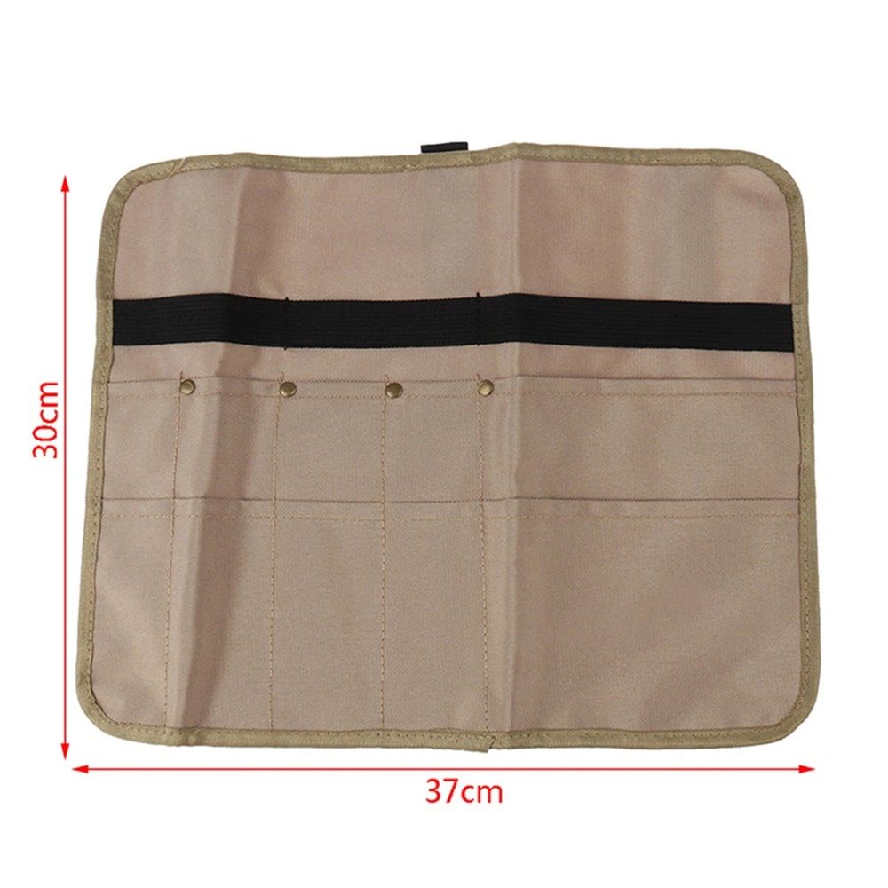 Camping Utensil Bag, Chef Knife Roll Canvas Roll up Culinary Bag Tableware Storage Hanging Knife Pouch Holder for Outdoor Barbecue Activities(Square, Khaki) - Image 5