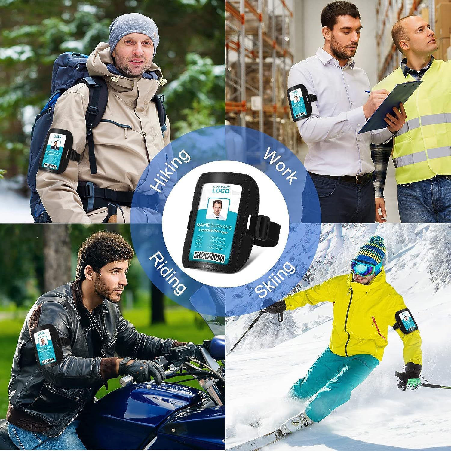 4 Pcs Arm Badge Holder for Men Leather ID Armband Adjustable Badge Holder with Elastic Arm Band Waterproof Ski Pass Armband for Work Postcards Office Business Supplies(Black) - Image 4