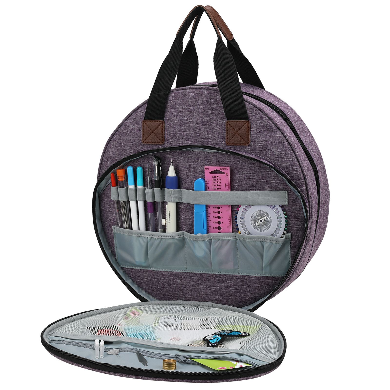 Cross Stitch Storage Bag Purple,Embroidery Projects Bag,Sewing Crafts Storage Tote Bag,Knitting Bags with Zipper Pockets Organiser for Embroidery Hoops(Purple) - Image 2