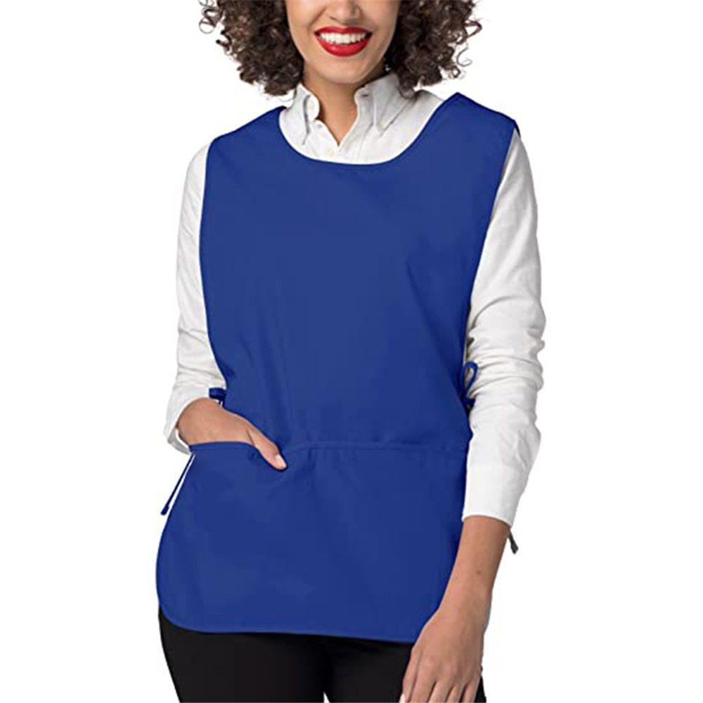 Blue Apron with Pockets, Polyester Work Apron Adjustable Side Ties Smock Hair Stylist Aprons for Woman Man Kitchen Cooking Art Painting Housekeeping - Image 3
