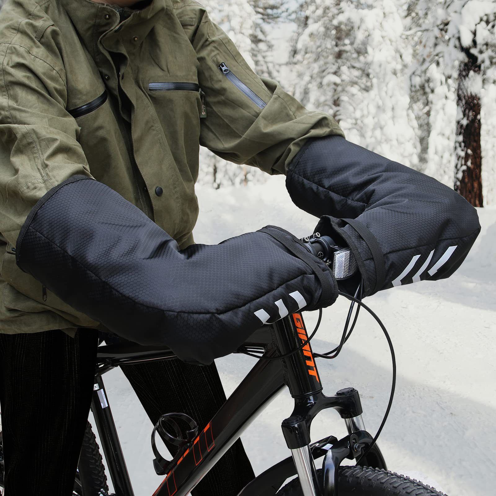 Adult bicycle accessories gloves waterproof bicycle pole warmer extreme cold weather mountain commuters winter outdoor bicycle belt reflective black - Image 2