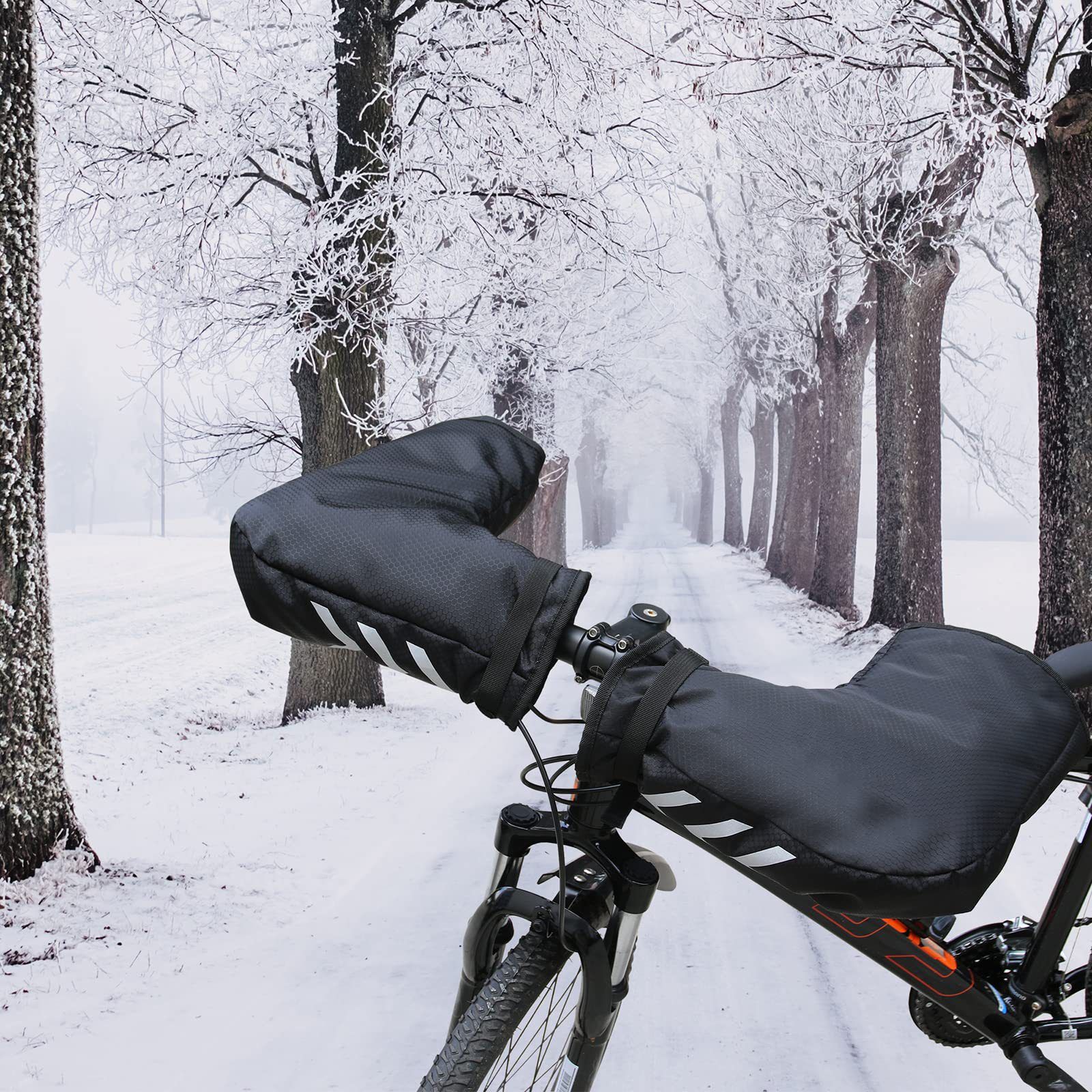 Adult bicycle accessories gloves waterproof bicycle pole warmer extreme cold weather mountain commuters winter outdoor bicycle belt reflective black - Image 3