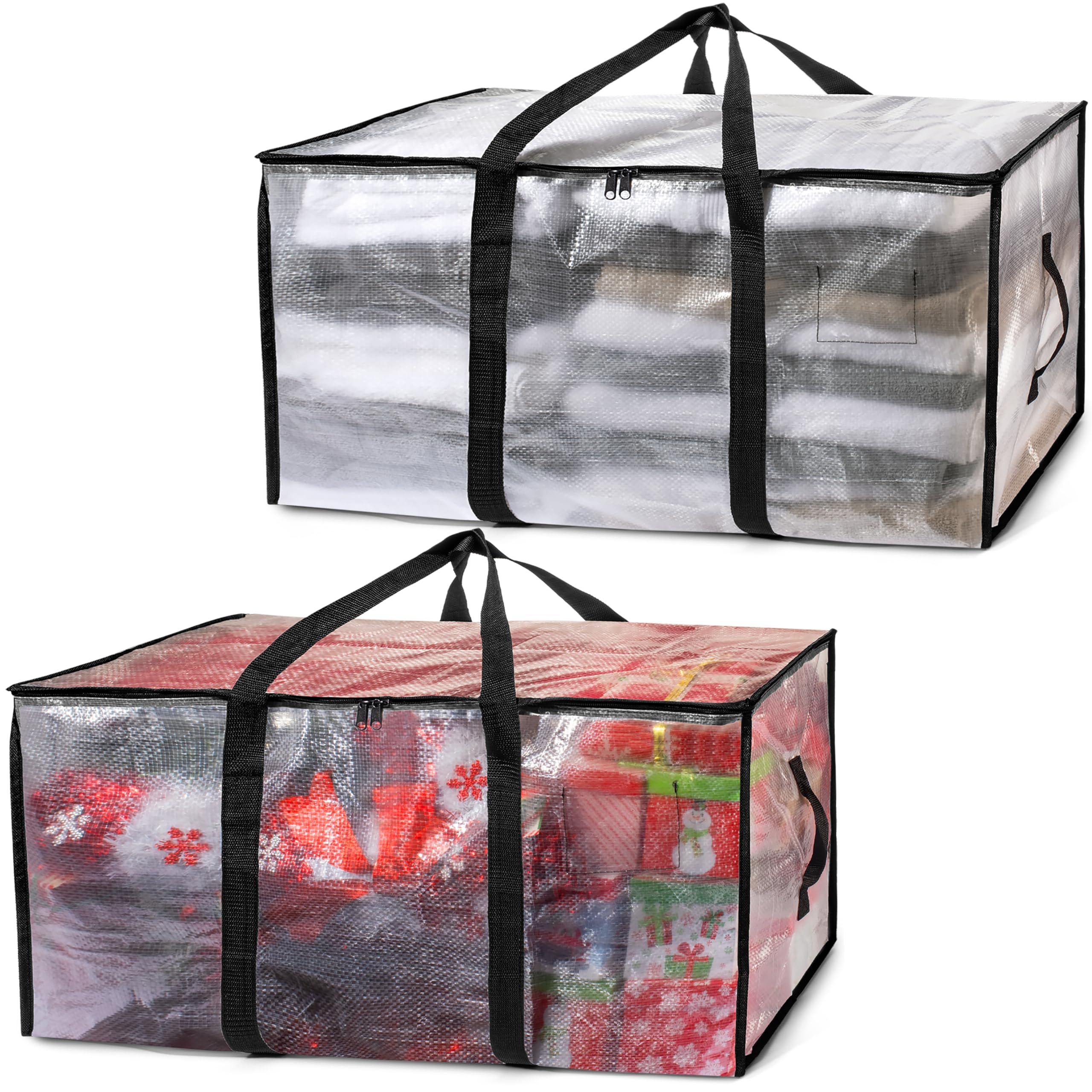 Moving Bags or Storage Bag – Backpack Straps, Zippers & Handles – Heavy-Duty Packing Bags for Moving, College Dorm(Transparent small size, 2 Pack) - Image 1
