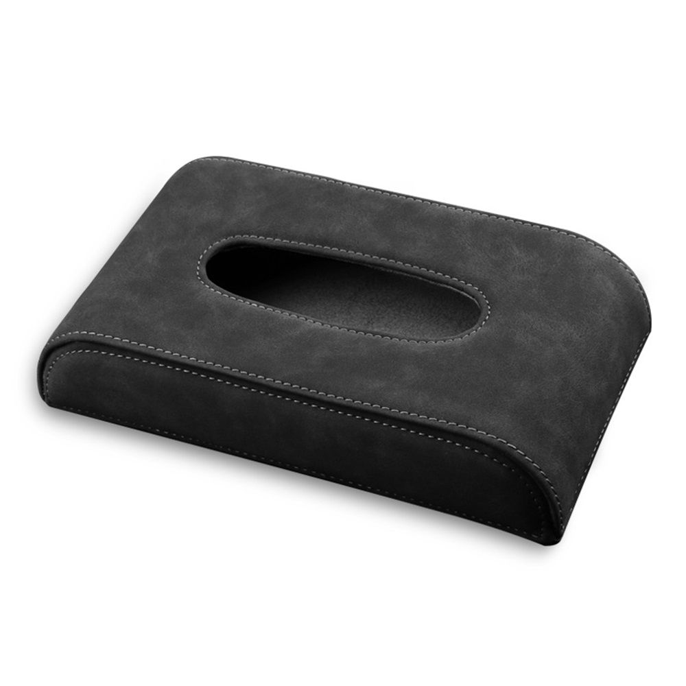Black-gray Tissue Box suede Cover Rectangular Tissue Holder for Home Car Office Decor (NO Paper Towel) - Image 1
