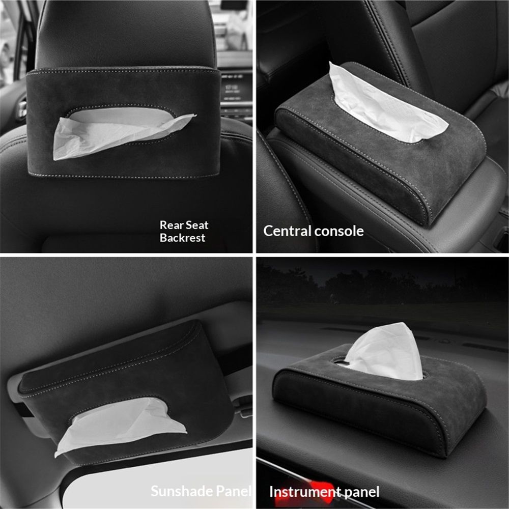Black-gray Tissue Box suede Cover Rectangular Tissue Holder for Home Car Office Decor (NO Paper Towel) - Image 3
