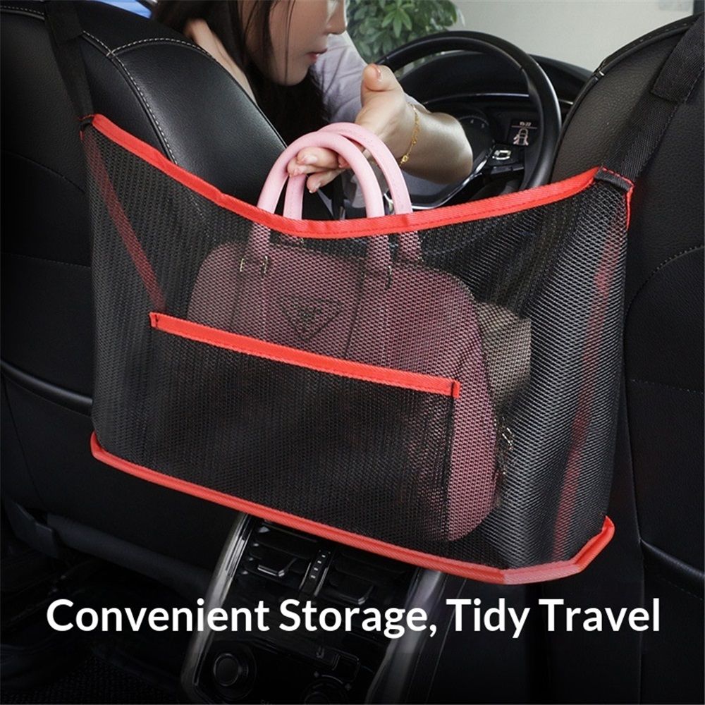 2 pack Car Net Pocket Handbag Holder,Car Backseat Organizer,Rear Seat Pet Kid Guardrail,Driver Storage Mesh Bag,Car Net Pocket Organizer For Purse and Bags (Red,Received only 2 storage bags) - Image 2