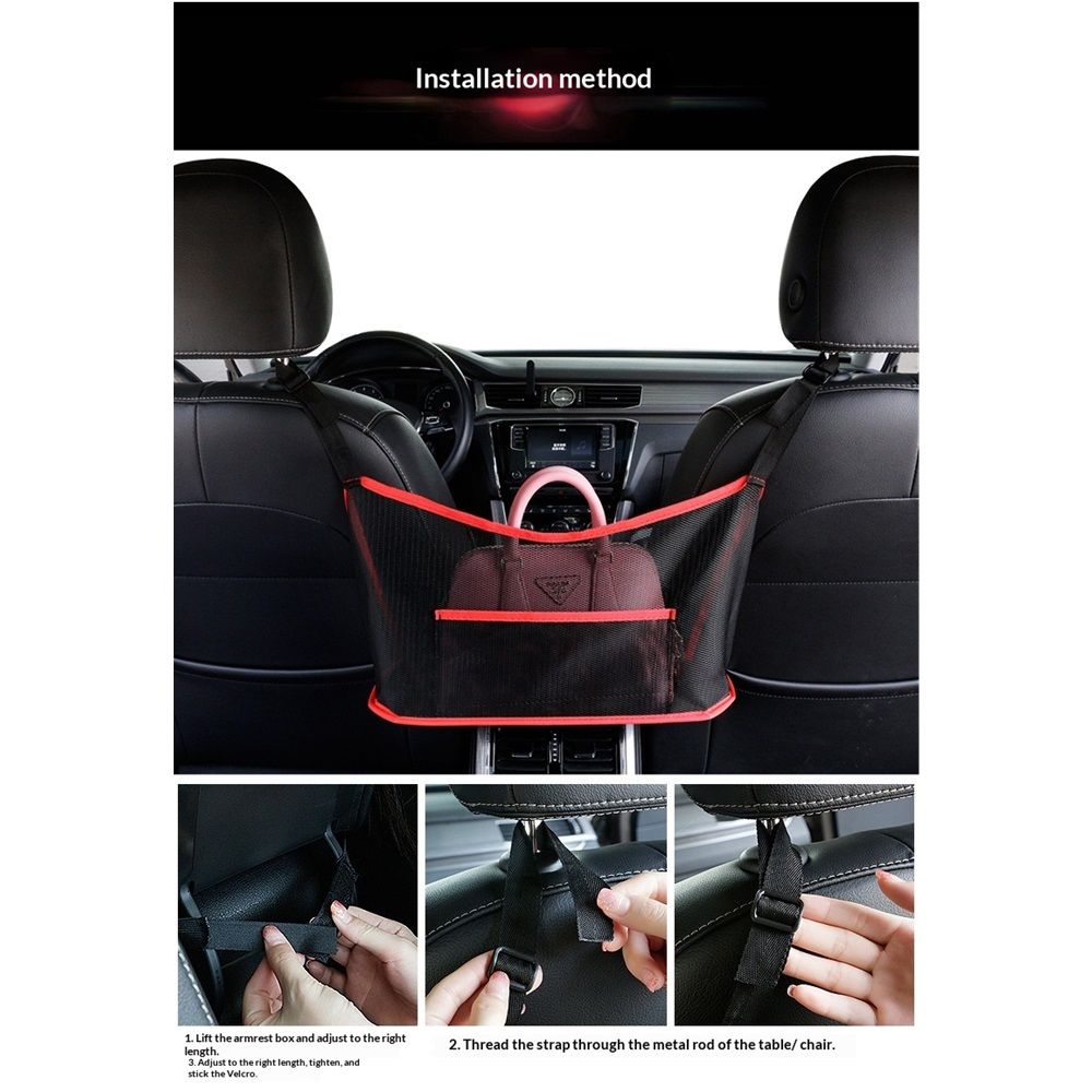 2 pack Car Net Pocket Handbag Holder,Car Backseat Organizer,Rear Seat Pet Kid Guardrail,Driver Storage Mesh Bag,Car Net Pocket Organizer For Purse and Bags (Red,Received only 2 storage bags) - Image 4