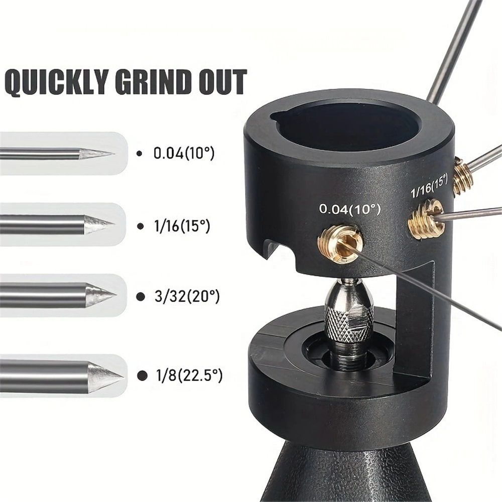 Electrode Sharpener Head Tool, 4 Accurate Angles(10°, 15°, 20°, 22.5°) & Adjustable Brass Guide Screw for 0.04