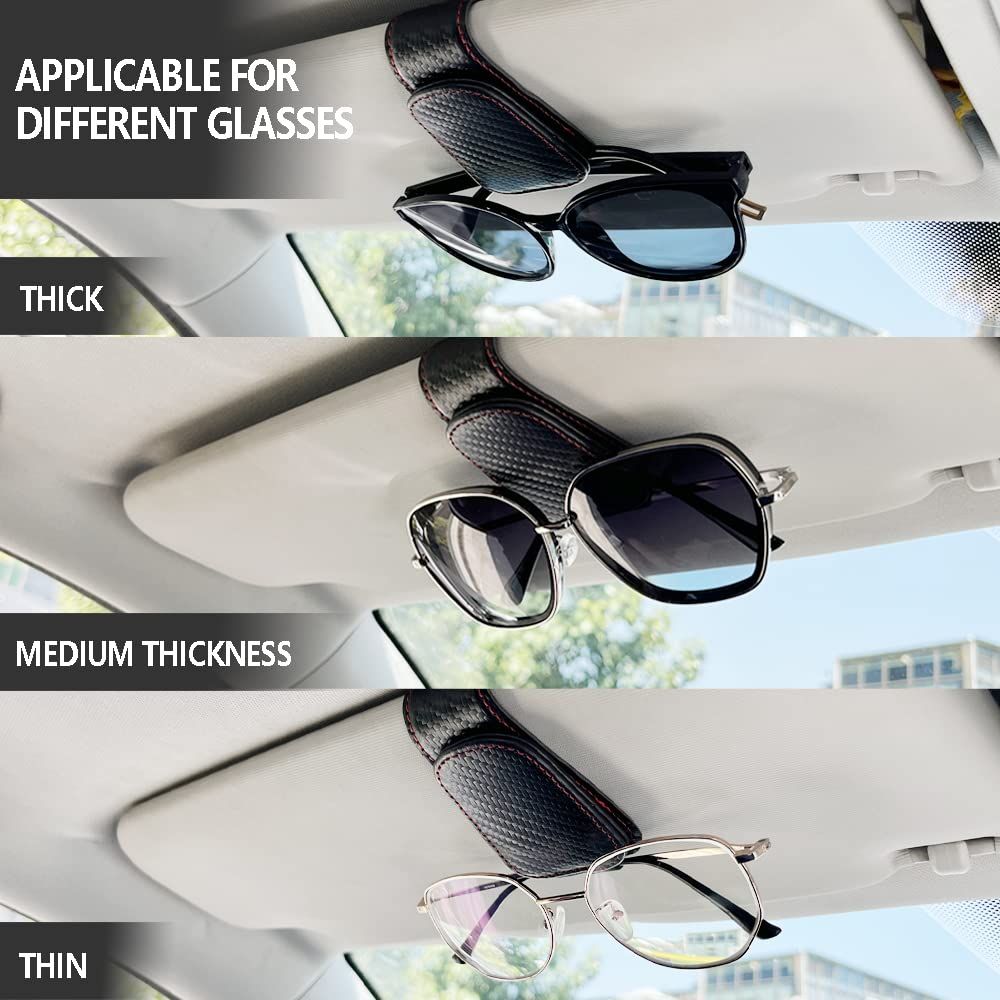 2Pcs Sunglass Holder for Car, Magnetic Leather Eyeglass Hanger Clip for Car Sun Visor, Sunglasses Holder and Ticket Card Clip for Car Visor Accessories (Carbon Fibre Black) - Image 4