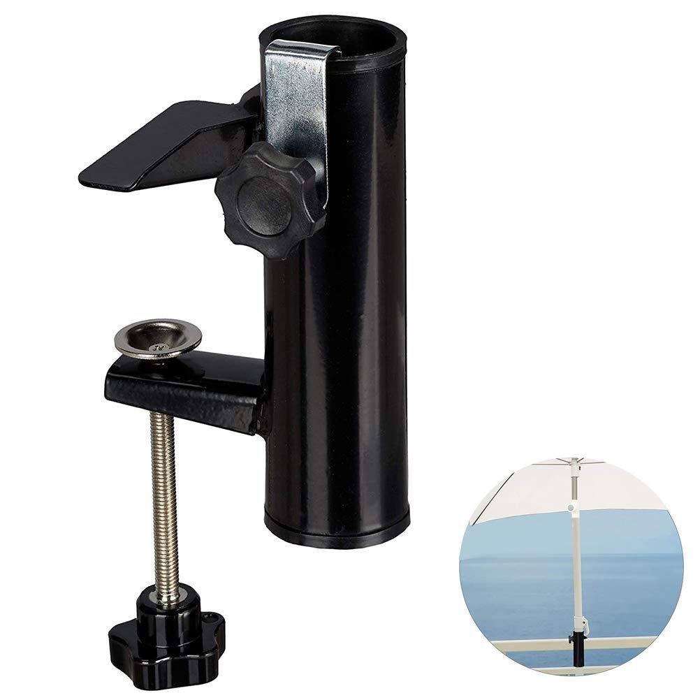 Patio Umbrella Holder Bench Deck Umbrella Stand Clamp Holder Clip Beach Fishing Umbrella Mount Clamp for Balcony Deck Black - Image 1