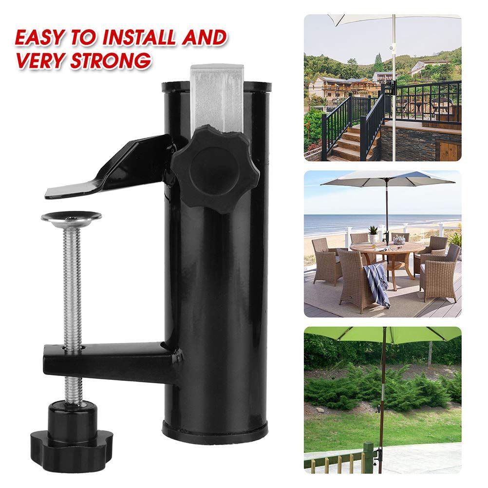 Patio Umbrella Holder Bench Deck Umbrella Stand Clamp Holder Clip Beach Fishing Umbrella Mount Clamp for Balcony Deck Black - Image 3