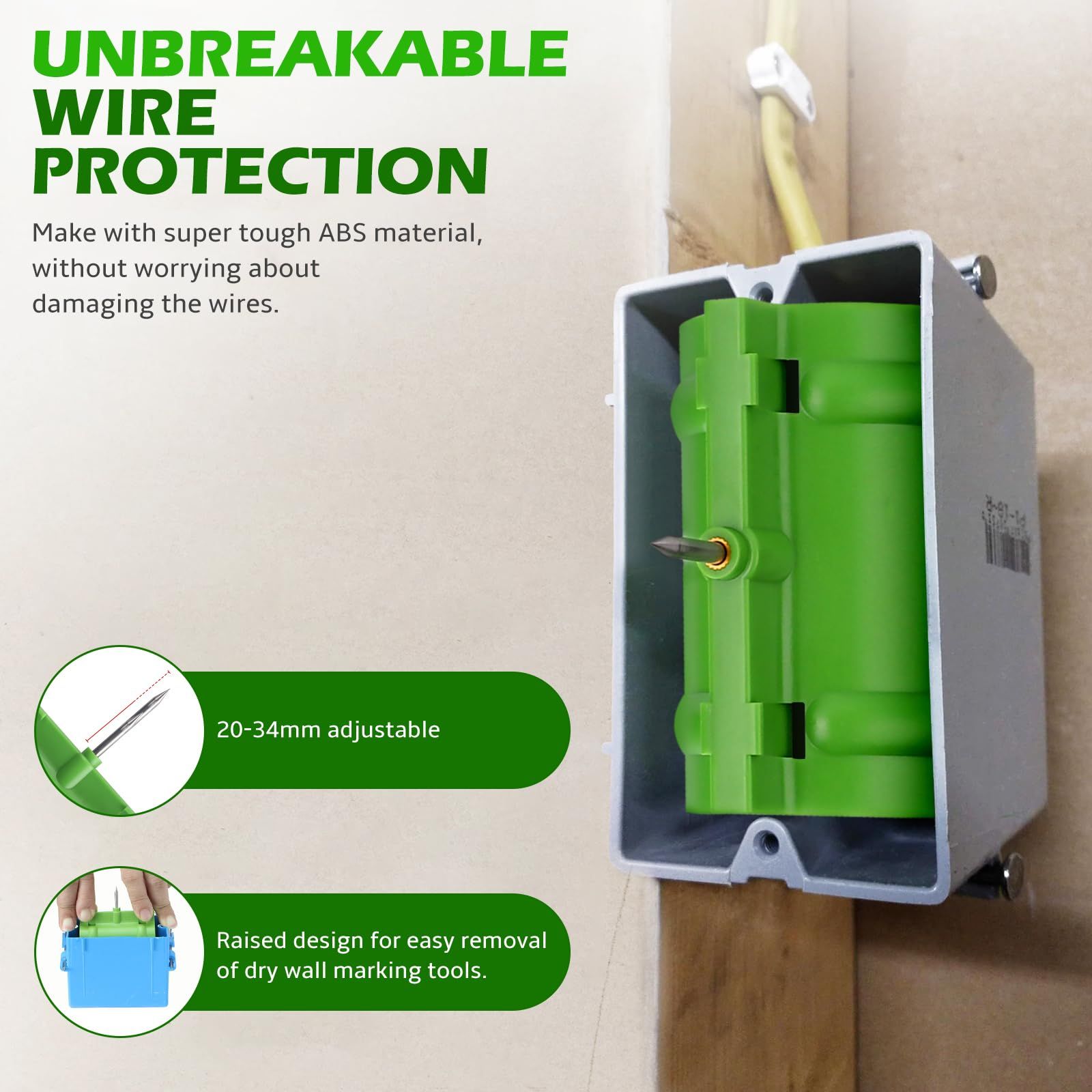 OwnMy 10PCS Drywall Outlet Markers for Drywall Installation No Measuring Needed Drywall Marking Tools for Electrical Outlets, Drywall Outlet Box Marking Locators Drywall Wire Protection Tools, Green - Image 3