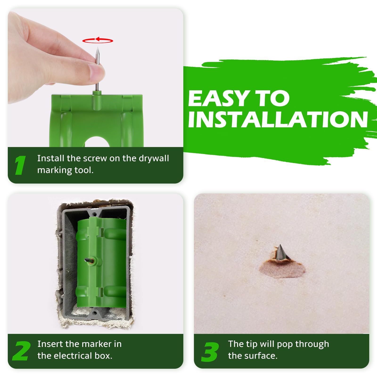 OwnMy 10PCS Drywall Outlet Markers for Drywall Installation No Measuring Needed Drywall Marking Tools for Electrical Outlets, Drywall Outlet Box Marking Locators Drywall Wire Protection Tools, Green - Image 4
