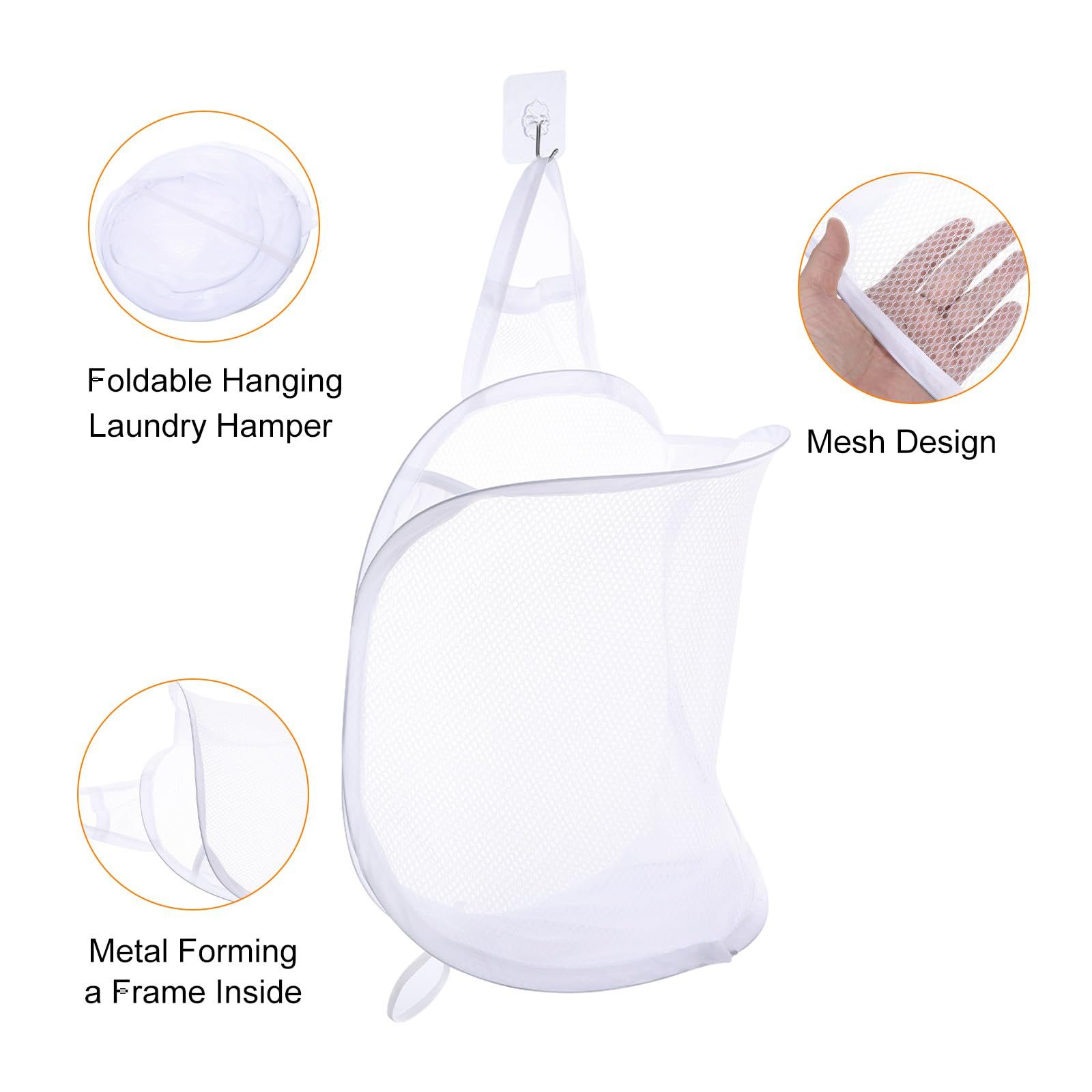 3 pack Mesh Collapsible Small Wall Laundry Baskets，Hanging Laundry Hamper，for Hotel, University Dormitory Use - Image 2