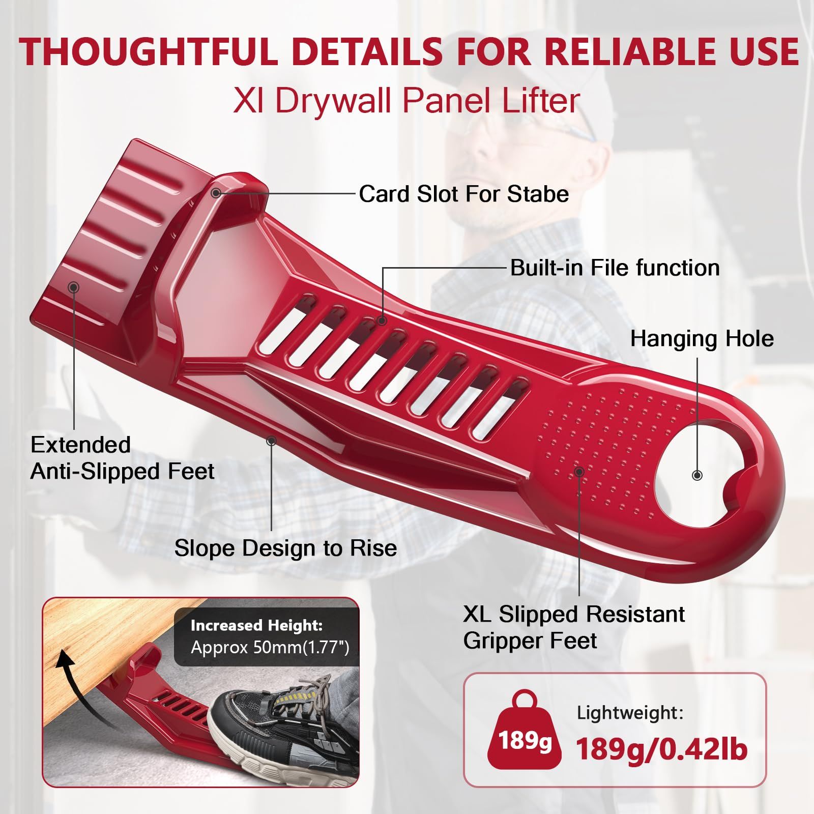 2 pack Drywall Panel Lifter, Drywall Rasp, Drywall Tool Includes Built In Bottle Opener, Lightweight, Non-Clogging Rasp, Door Hanging Tool - Image 2