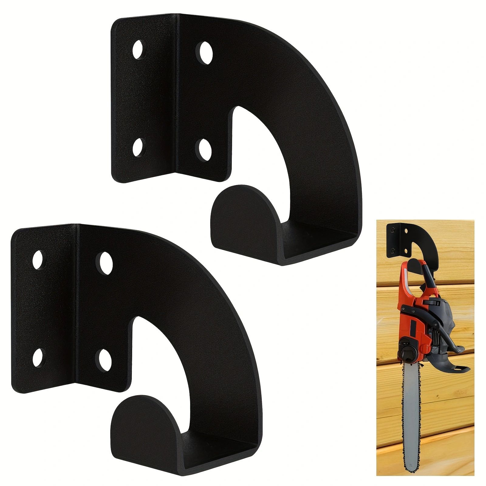 2PCS Chainsaw Hanger, Heavy Duty Chainsaw Wall Mount Holder, Organizer Mounted Chainsaw Rack, Chain Saw Hanger for Garden, Garage, Workshop, Black - Image 2