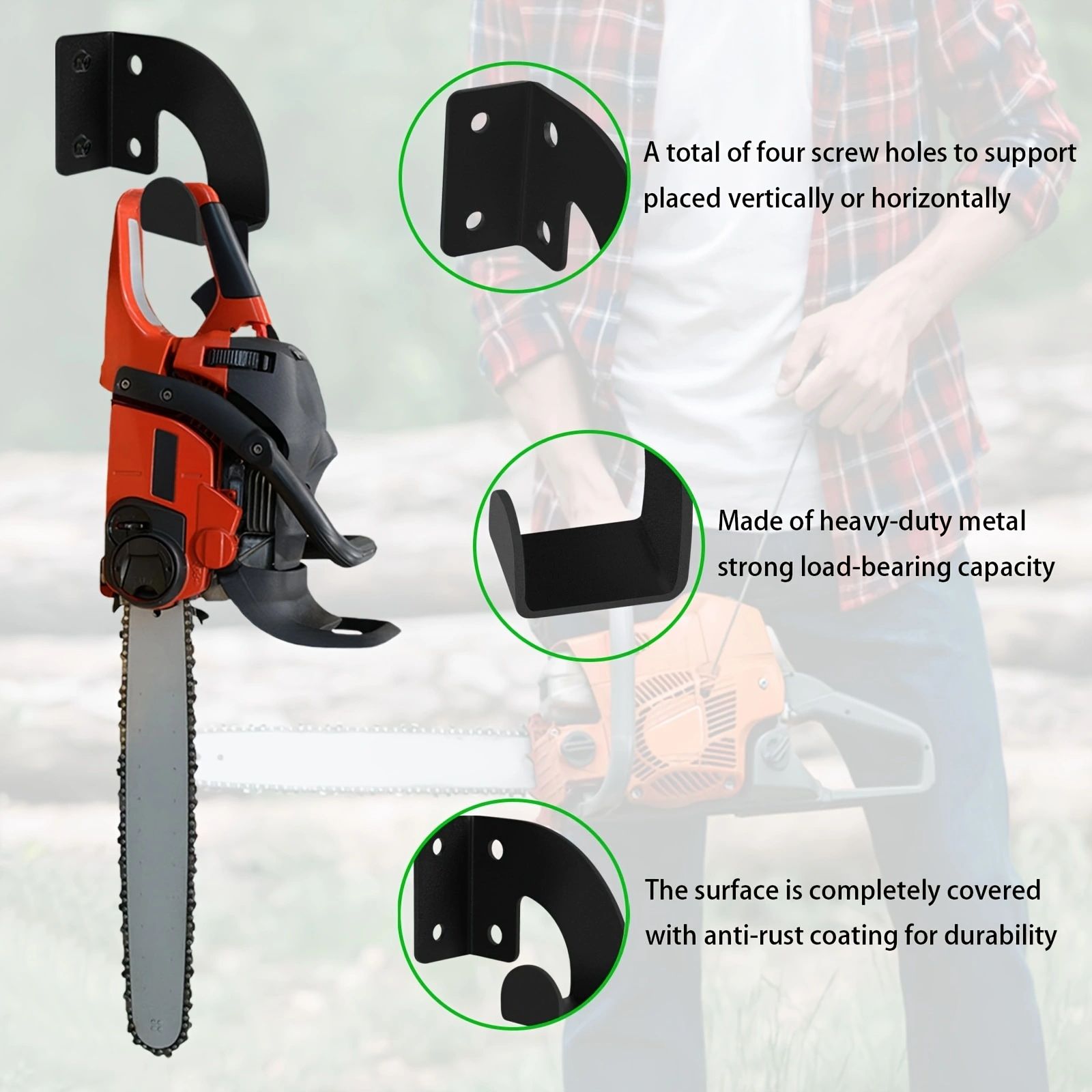 2PCS Chainsaw Hanger, Heavy Duty Chainsaw Wall Mount Holder, Organizer Mounted Chainsaw Rack, Chain Saw Hanger for Garden, Garage, Workshop, Black - Image 4