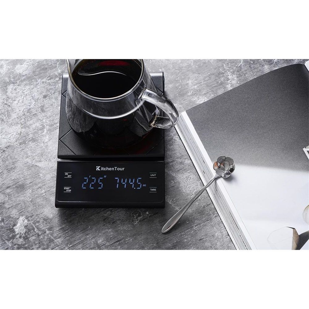 Digital Multifunction Weighing Scale with 3kg/0.5g High Precision - Pour Over Drip - Espresso Scale with Bright LED Display (Batteries Included)-Black - Image 4