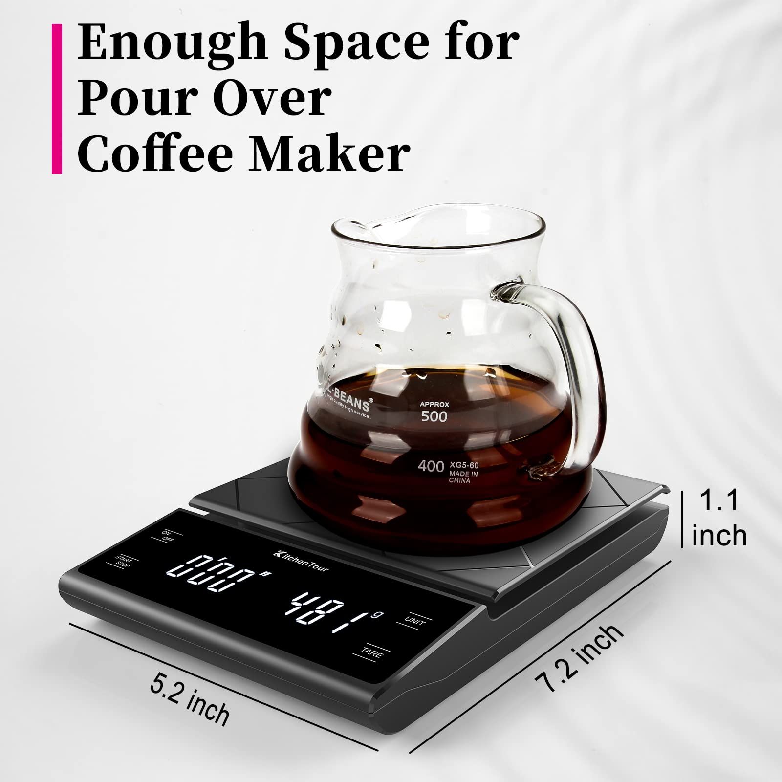 Digital Multifunction Weighing Scale with 3kg/0.5g High Precision - Pour Over Drip - Espresso Scale with Bright LED Display (Batteries Included)-Black - Image 5